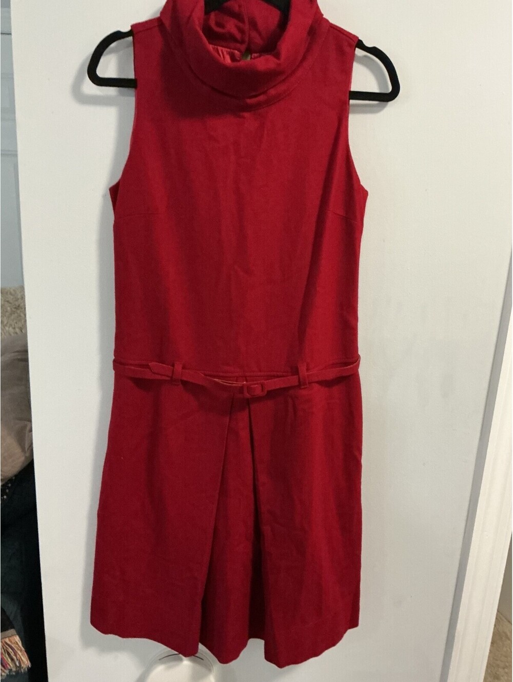 United Colors of Benetton Size M Red Cowl Neck Wool Blend Belted Dress #135